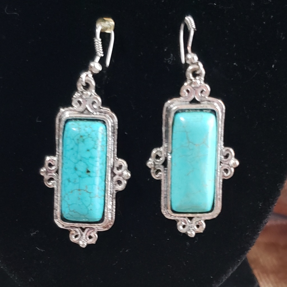 Sterling silver & turquoise dangle hook earrings